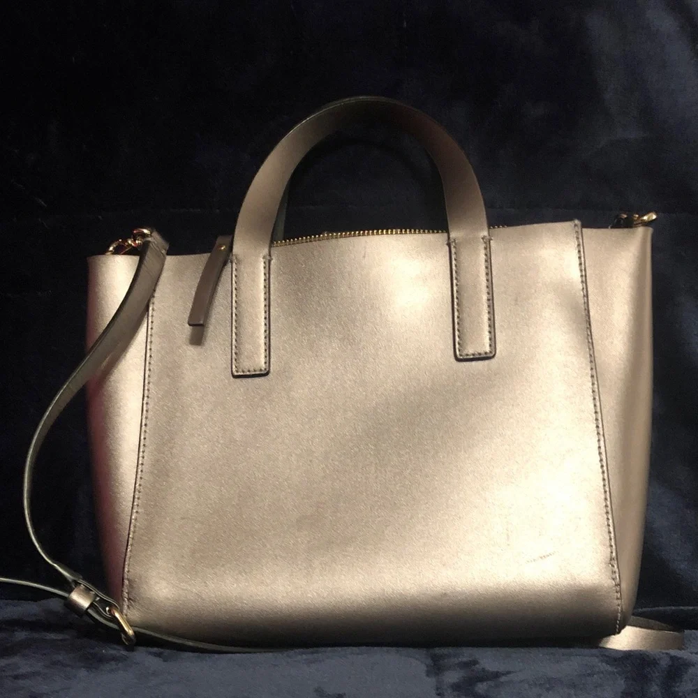 Kate Spade Metallic Gunmetal Leather Tote Bag with Tag